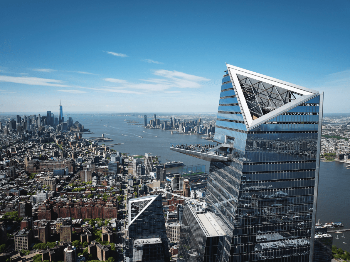 the edge nyc with NYC skyline in the background during the day